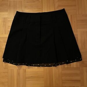 H&M Elegant Black Pleated Mini Skirt with Sheer Polka Dot Mesh Hem (Size US 2)